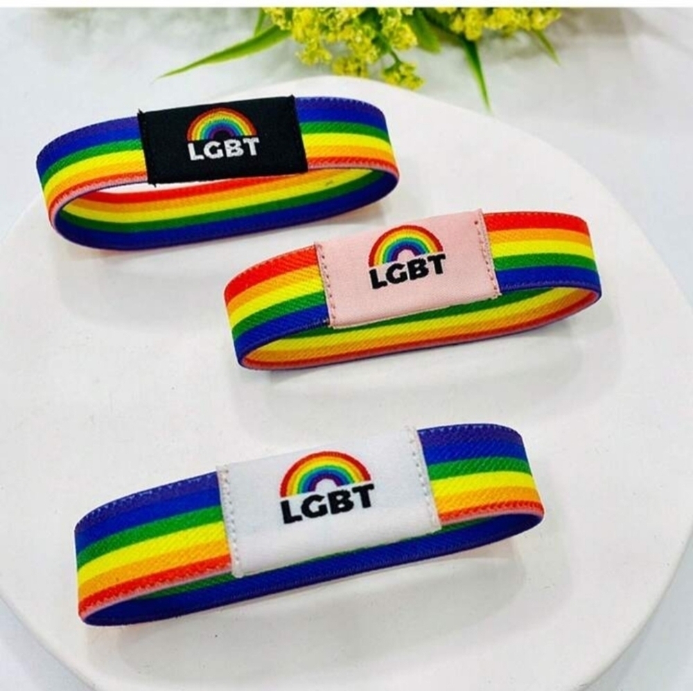 Hand Crafted Ribbon bracelet LGBT Pride Multicolored Rainbow Design Set of 3